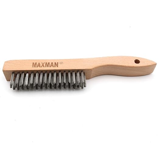 MAXMAN Wire Brush, Heavy Duty Stainless Steel Wire Brushes for Cleaning Rust, Grill Brush, Steel Brush for Paint Removal, Welding, Stiff Bristle Metal Brush with 10" Long Beech Handle, Large, 2Pcs