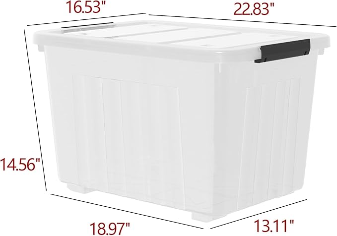 70 Quart Large Clear Storage Bins, Plastic Storage Box with Lids and Wheels, 4 Packs
