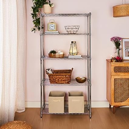 Amazon Basics 5-Shelf Adjustable Heavy Duty Steel Wire Rack Storage Shelving Organizer for Kitchen, Garage, 36" L x 14" W x 72" H, Chrome