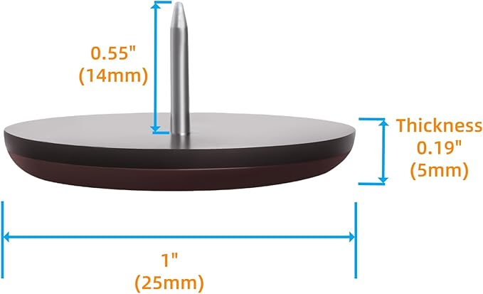 1" Nail on Furniture Sliders (24 Pack) - Furnigear Heavy Duty PTFE (Teflon) Chair Sliders Glides Wooden Furniture Movers Move Your Furniture Easily & Safety - Best Chair Leg Floor Protectors Brown