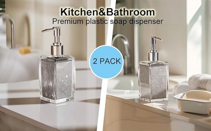 Silver Soap Dispenser with Refillable Plastic Pump for Bathroom Sink or Kitchen Counter, Ideal for Hand Soap, Liquid Soap, Dish Soap, or Lotion Use