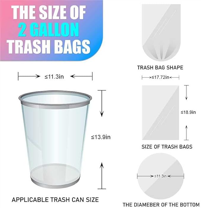 300 Count 2 Gallon Trash Bags - 7.5 Liter Colored Small Garbage Bags Unscented Wastebasket Liners Heavy Duty & Leakproof Mini Can Liners for Bathroom Office Home Car