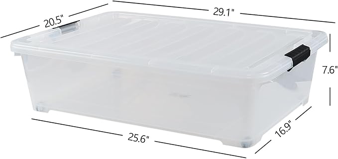 Kiddream 3-Pack 50 Quart Plastic Underbed Storage Bins with Lids/Wheels, Large Clear Storage Box