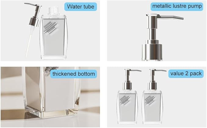 2 Pack Soap Dispenser,soap Dispenser for Kitchen Sink,soap Dispenser Bathroom with ABS Pump,Dish soap Dispenser,250ml (8.8oz) Refillable Pump Bottle Plastic for Liquid Soap、 Shampoo、 Body Wash,