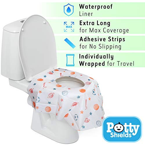 Toilet Seat Covers Disposable (6 Pack, Sports) - XL Waterproof Toilet Cover for Toddlers, Kids & Adults - Portable & Individually Wrapped for Travel, Potty Training & Public Restrooms