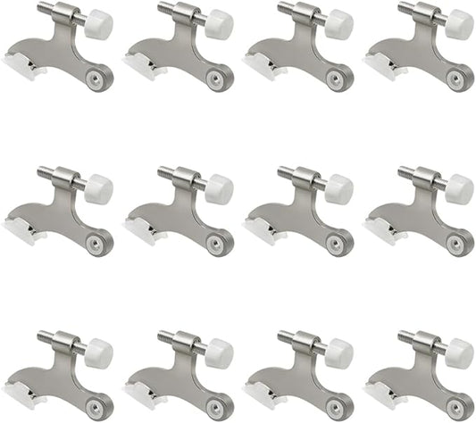 12 Pack Hinge Pin Brushed Nickel Door Stopper, Adjustable Heavy Duty Hinge Pin Door Stop with Rubber Bumper Tips