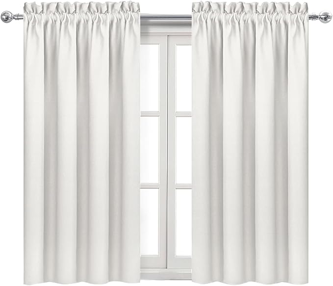 DWCN Blackout Curtains Thermal Insulated, Energy Saving & Noise Reducing Bedroom and Living Room Curtains, Ivory, W 42x L 45 Inch, Set of 2 Rod Pocket Curtain Panels