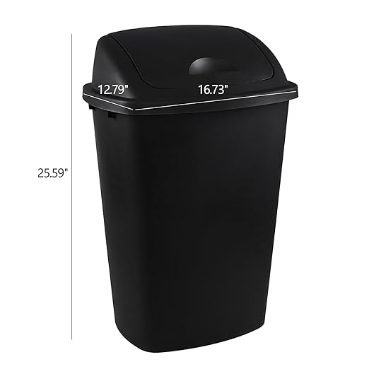 13 Gallon Plastic Trash Can with Swing Top Lid, 4 Packs Swing Lid Garbage Bins, Black