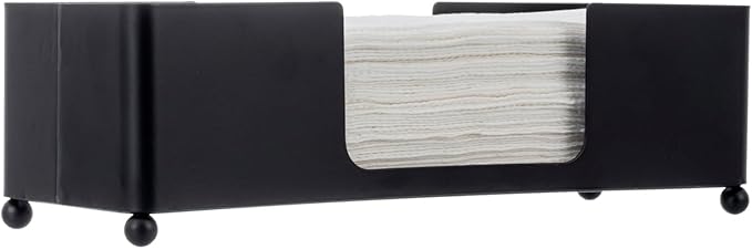 MyGift Modern Matte Black Metal Tabletop Commercial Folded Paper Towel Holder, Countertop Disposable Napkin Dispenser Tray for Guest Bathroom
