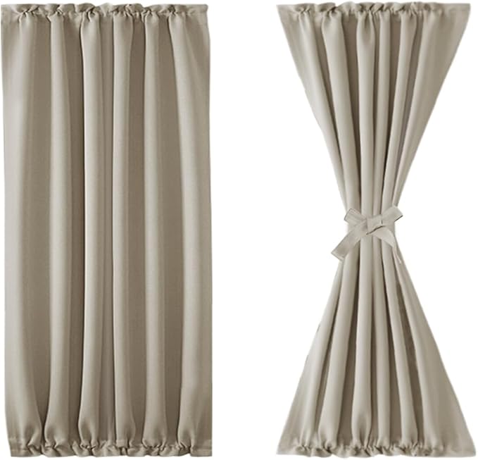 DWCN French Door Curtains – Rod Pocket Thermal Blackout Curtain for Doors with Glass Window, Kitchen and Patio Doors for Privacy, 25 X 40 Inches Long, 1 Curtain Panel with Tieback, Taupe