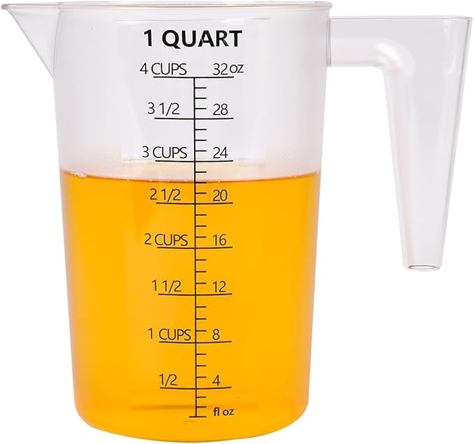 Food-Grade Plastic Measuring Pitcher – 32 Ounce & 4 Cups Measuring Cups with Handle for Liquid, Motor Oil, Pool & Lawn Chemicals, Dilution, Soap Mixing, Brewing, Commercial & Kitchen Use(1000ml)