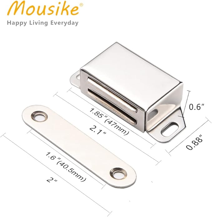 Mousike Cabinet Magnets 30lb Stainless Steel Magnetic Door Catch with Strong Magnetic for Kitchen Cupboard Wardrobe Closet Cabinet Door Drawer Latch(2.1"(Silver 6 Pack))