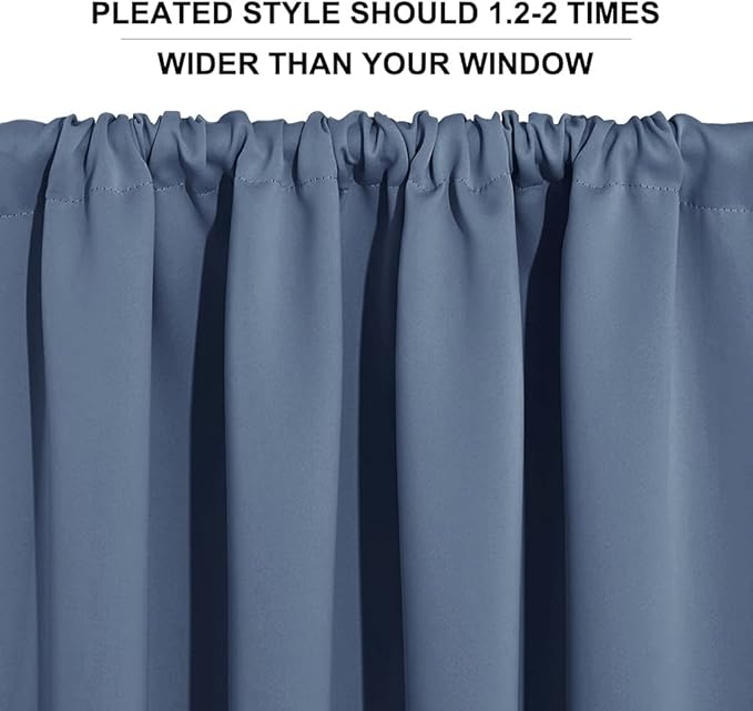 RYB HOM Blackout Curtain Valance - Room Darkening Half Window Treatment Solid Elegant Privacy Home Decor for Kitchen Bedroom Bathroom, 29 inches Wide x 24 inches Long, Stone Blue, 1 Pair