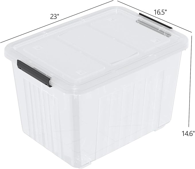 Zopnny 70 Qt Large Plastic Storage Box with Wheel, Clear Storage Latch Box with Lid, 4 Pack