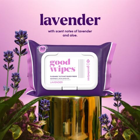 goodwipes Flushable Wipes Travel Size - Extra Large Adult Wet Wipe - On-the-Go Portable Wipes - Sewer & Septic Safe - Hygiene Essentials - Botanical Bliss & Lavender, 108 Count (6 Packs)