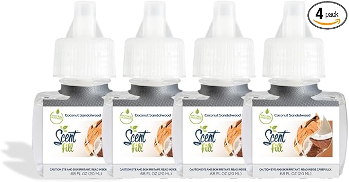 Scent Fill Coconut Sandalwood Plug in Air Freshener, 4 Scented Oil Refills