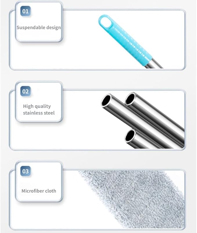 Saker Plus Retractable Gap Dust Cleaning Artifact, Saker Plus Flat Duster for Under Furniture, Reusable Washable Bendable Dusting Wand with Microfiber Dusting Cloths (3PCS)