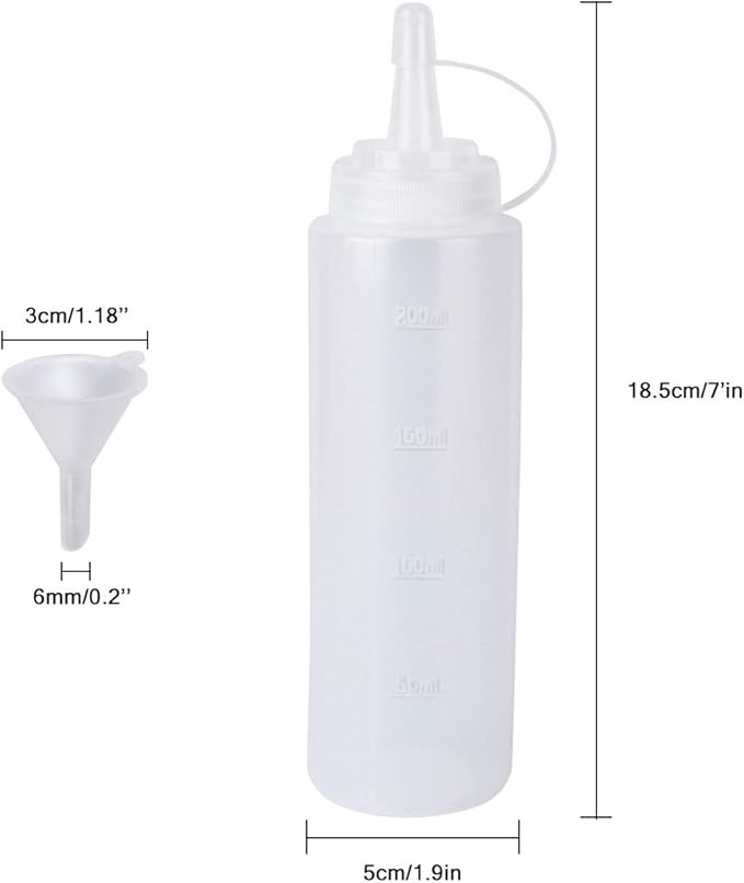 2 Pack 8oz Plastic Sauce Bottle Squeeze Squirt with Cap, Ketchup Dispenser, Leakproof Lids, Funnel Included