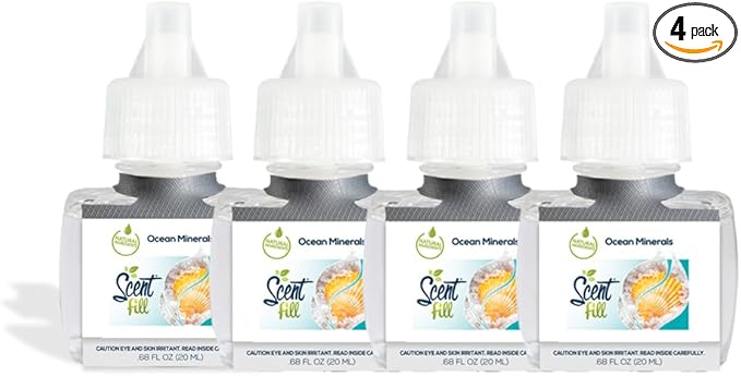 Scent Fill Ocean Minerals Plug in Air Freshener, Scented Oil Refills, 4 Plug In Refills - Air Fresheners for Home, Bathroom, Kitchen, & More - Room Fresheners
