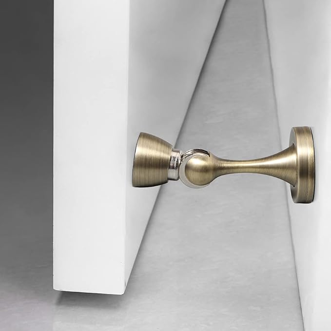 YAGU Door Stopper 1 Pack Magnetic, Zinc Alloy Brushed Bronze Door Stops Catch Holder Wall Floor Mounted, Magnet Metal Soft-Catch