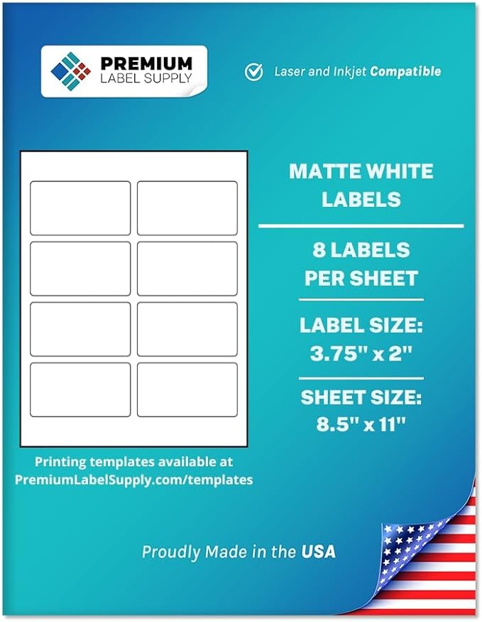 Premium Label Supply White Sticker Mailing Labels – 3.75" x 2" – Laser/Inkjet Compatible – (8 per Sheet), 2000 Sheets – 16,000 Total Adhesive Labels