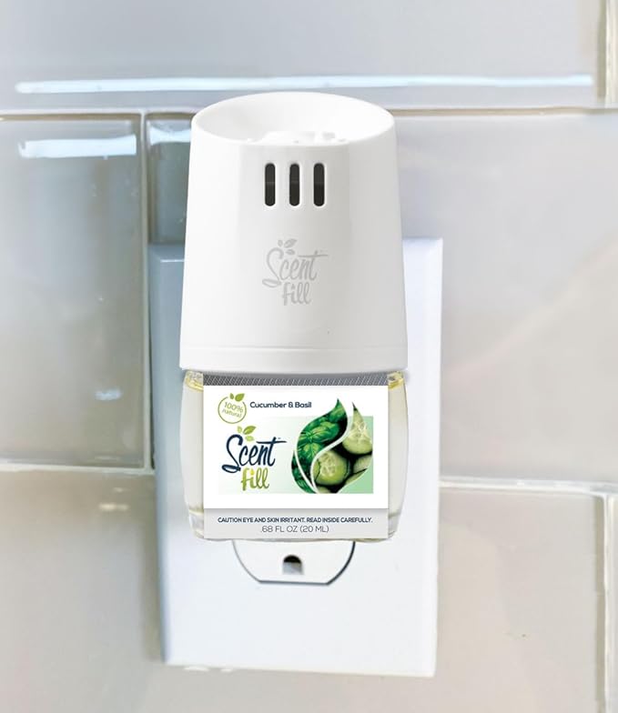Scent Fill 100% Natural Cucumber Basil Plug in Air Freshener, Scented Oil Refills, 3 Refills