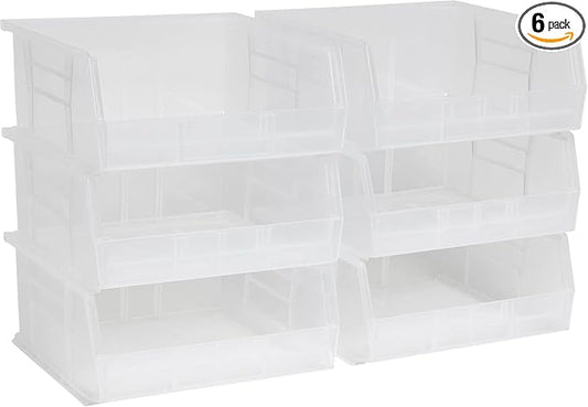 Akro-Mils 30235 AkroBins Plastic Storage Bins, Space-Saving Stackable Bins for Garage, Pantry, Craft Organization, 11" x 11" x 5", Clear, 6-Pack