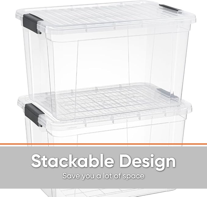 Superio Storage Bins with Lids, Clear Plastic Containers for Organizing, Stackable Totes, BPA Free, Odor Free, Organizer Boxes for Home, and Dorm (2 Pack, 14.25 Qt)