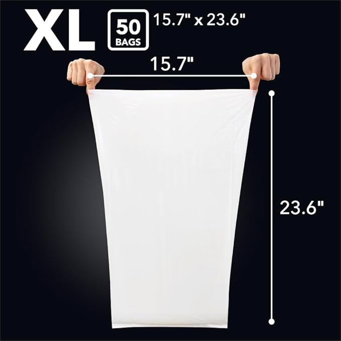 BOS Odor-Sealing Kitchen, Home & Food Small Trash Bags for Waste- Disposable Bags - Scent & Smell Free [Size XL, Color White] (90 count, Pack of 2) (100 Bags)