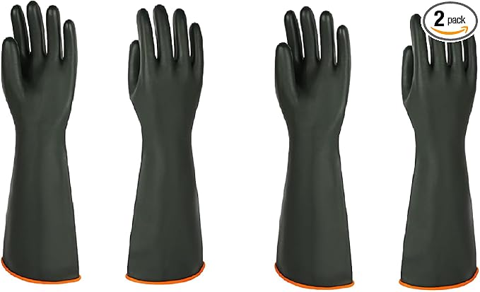 Heavy Latex Chemical Resistant Gloves - Reusable Long Rubber Dishwashing Gloves with Forearm Protection for Men - Waterproof, Industrial Safety Gear, Acid & Alkali Resistant, Oil-Proof，22“,2 Pair