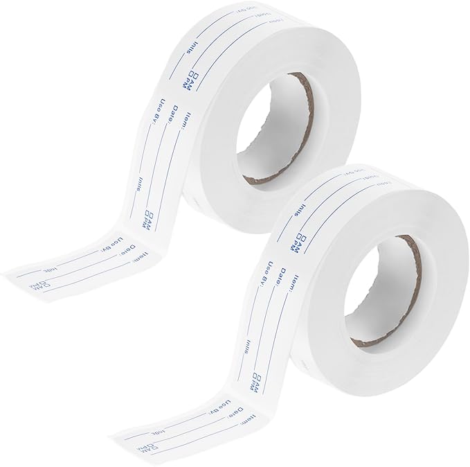 QWORK Dissolvable Food Labels (1000pcs) - 2 Rolls Removable Labels for Food Containers, Freezer Labels, Writeable Date Labels