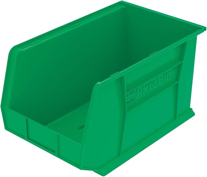 Akro-Mils 30260 AkroBins Plastic Storage Bins, Space-Saving Stackable Bins for Garage, Pantry, Craft Organization, 18" x 11" x 10", Green, 6-Pack