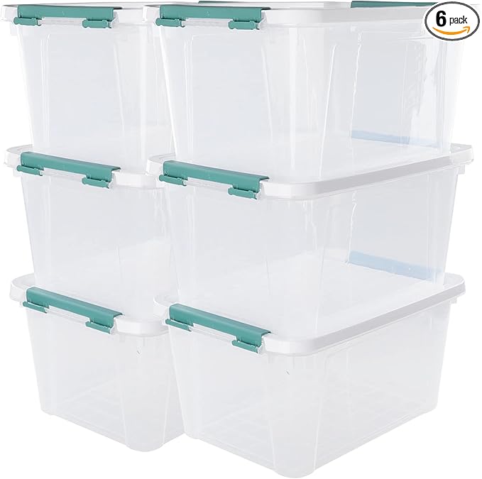Xyskin 6-Pack 20 Quart Plastic Storage Boxes, Latching Storage Bin Box, Clear