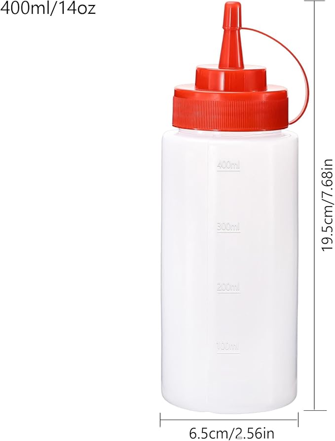 Condiment Squeeze Bottles Ketchup Dispenser, 4 Pack 16oz Squeeze Bottles for Liquids, Plastic Sauce Bottle with Cap Lid, Squirt Bottles for Sauces Liquids BBQ Dressing Pancake Art