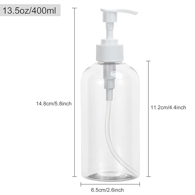 Yebeauty Pump Bottle Dispenser, 2 Pack 13.5oz/400ml Dish Lotion Soap Dispenser Plastic Liquid Shampoo Container for Bathroom Kitchen Hotel Body Wash, Clear