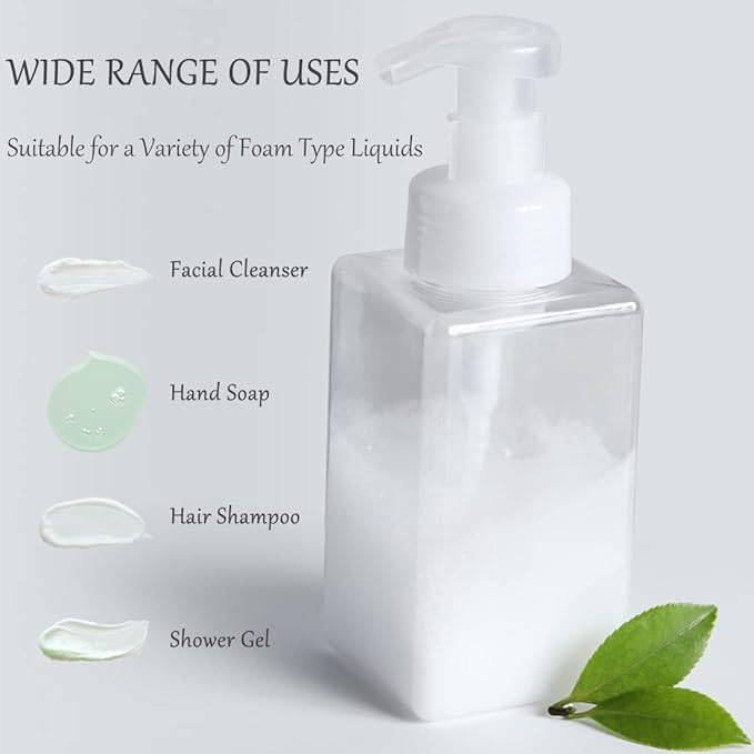 Foaming Soap Dispenser, 450ml(16oz) Refillable Modern Square Pump Bottle for Shampoo, Body Wash, Liquid Soap, PETG Plastic Empty Soap Dispenser for Kitchen, Bathroom, Hospital, Clinic. 2 Pcs (Clear)