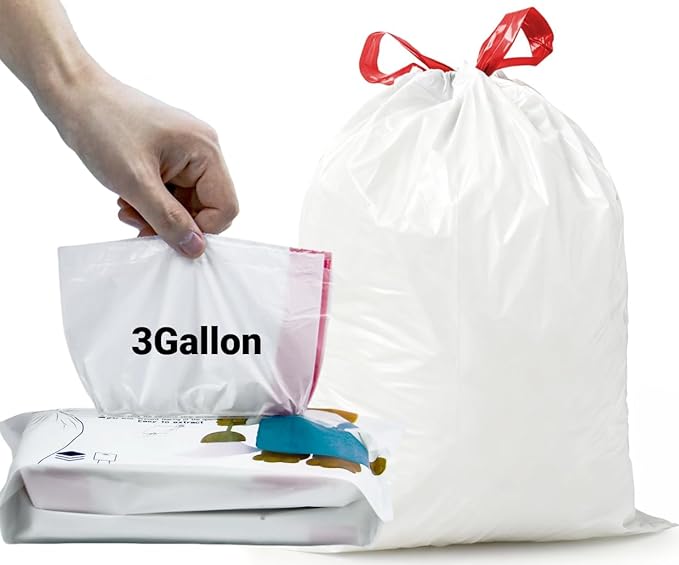 3 Gallon Trash bag Small White Drawstring Trash Bags, Tear-Free Heavy Duty Garbage Bags, Leak-Proof & Odor Blocking Small Garbage Liners for Kitchen, Bathroom, Multi-Purpose Use 60 Count by XUXRUS