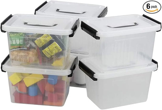 Asking Plastic Latching Box with Black Handle, Lidded Storage Bins, 6 Packs, 3 Quart