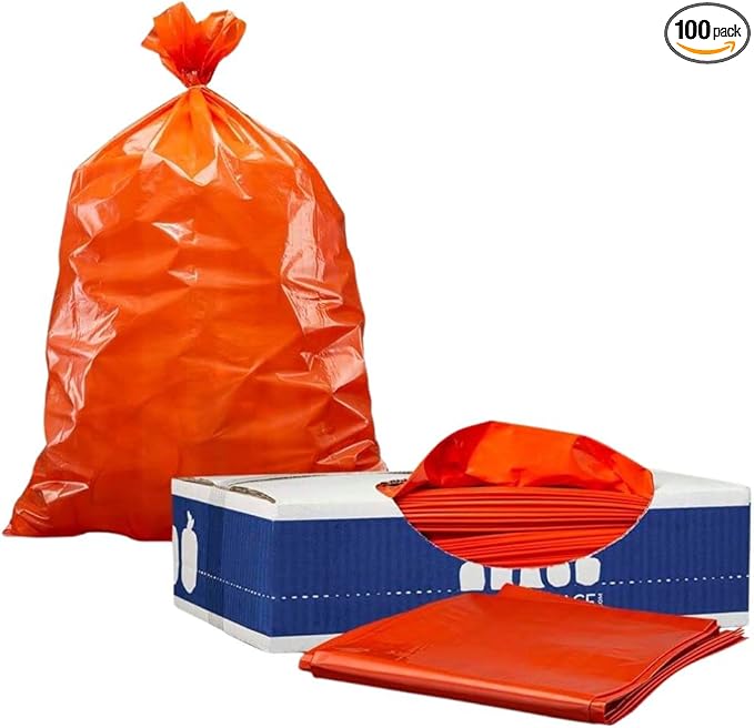Plasticplace 55-60 gallon Trash Bags │ 1.2 Mil │ Orange Heavy Duty Garbage Can Liners │ 38” x 58” (50 Count)