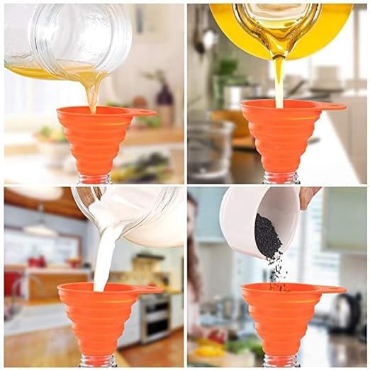Kitchen Funnel Set – 3 Pack Silicone Funnels for Liquid and Dry Transfer, Collapsible Funnels for Kitchen, Canning, and Bottle Filling, Easy to Clean & Space-Saving Design