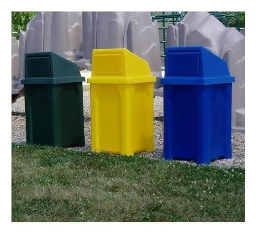 32 Gallon Square 100% Recycled Plastic Heavy Duty Outdoor Trash Can with Push Lid - Great for Schools and Businesses - White