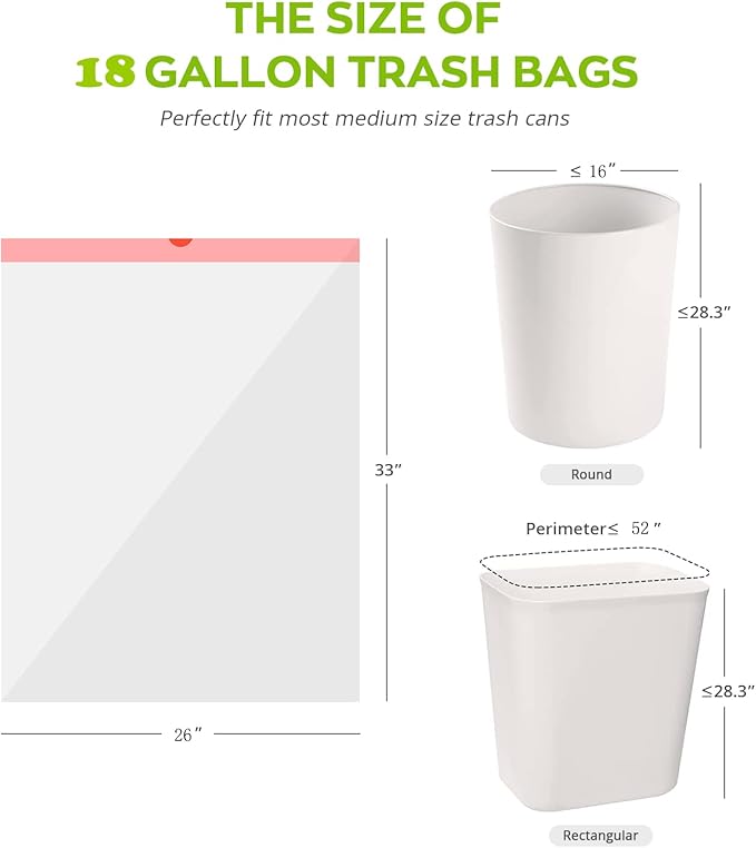 Trash Bags 17-18 Gallon Drawstring Garbage 26x33 inches Heavy Duty Plastic Garbage Bags for Household Kitchen Bedroom Bathroom Living room Office Restaurant Thickened Stretchy (108 Count)