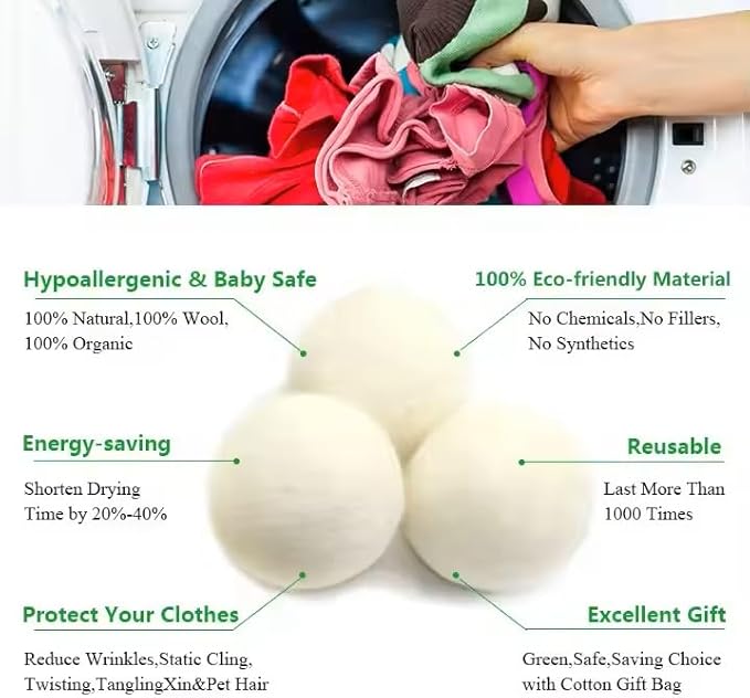 Organic Wool Dryer Balls: Eco-Friendly & Chemical-Free | Our Anti-Entanglement Reusable Balls Eliminate Wrinkle Static | 6-Pack XL Dryer Balls for Laundry is Made with New Zealand Wool (Dog)