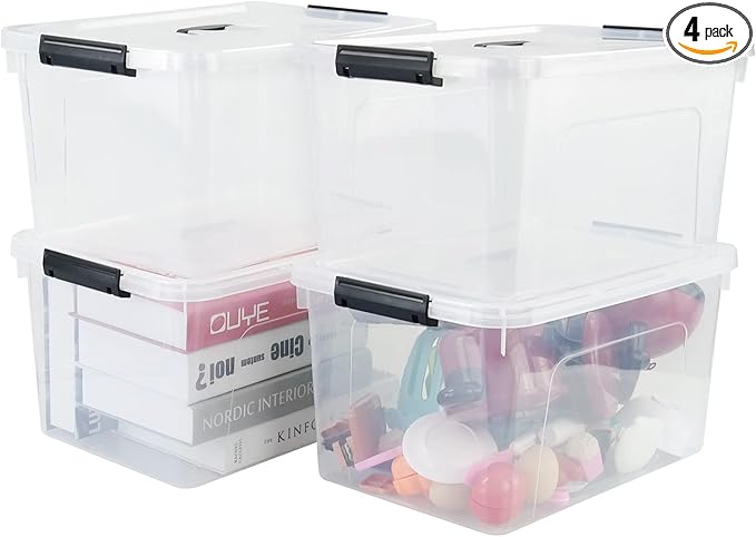 17.5 L Clear Plastic Storage Box, 4-Pack Latch Storage Bin