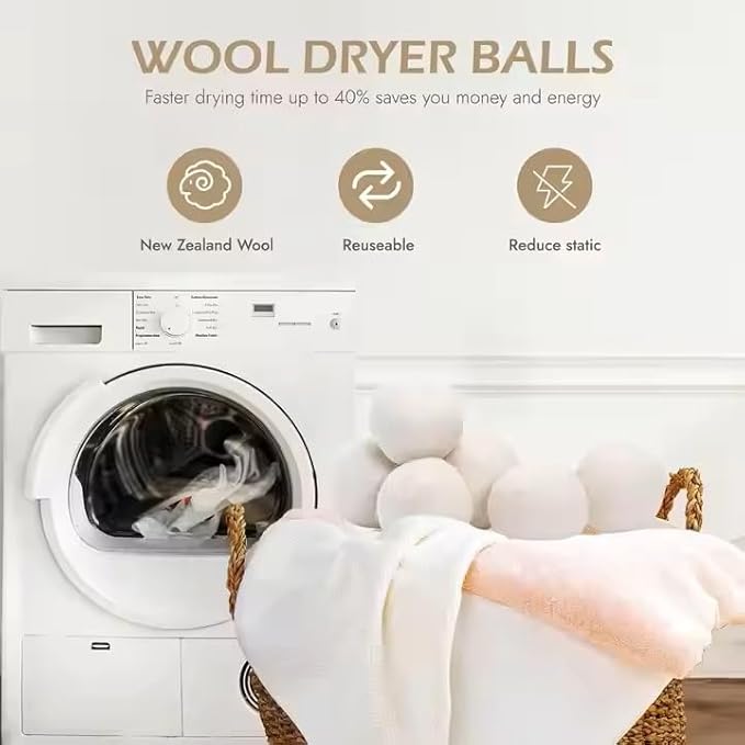 Organic Wool Dryer Balls: Eco-Friendly & Chemical-Free | Our Anti-Entanglement Reusable Balls Eliminate Wrinkle Static | 6-Pack XL Dryer Balls for Laundry is Made with New Zealand Wool (Dog)
