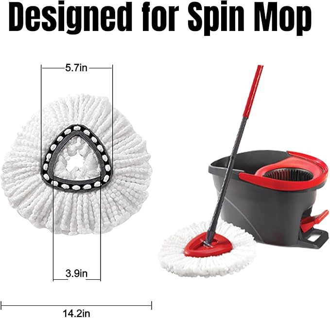3Pcs Spin Mop Replacement Heads, White Large 360° Easy Wring Spin Mop Head 100% Microfiber Refill, Easy Cleaning Spin Mop Head, Deep Clean, Machine Washable for Easy House Cleaning Floor Mopping