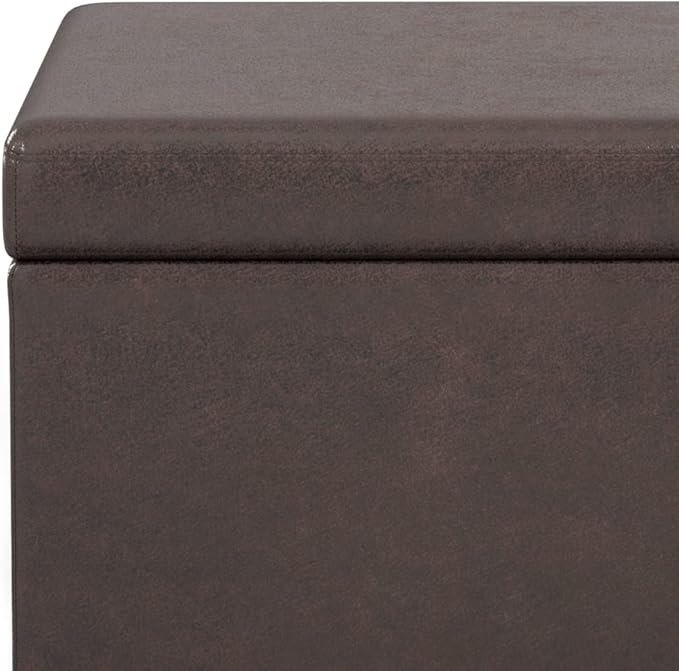 SIMPLIHOME Avalon 54 inch Wide Contemporary Rectangle Extra Large Storage Ottoman Bench in Distressed Brown Vegan Faux Leather, Assembled, for The Living Room, Entryway and Family Room