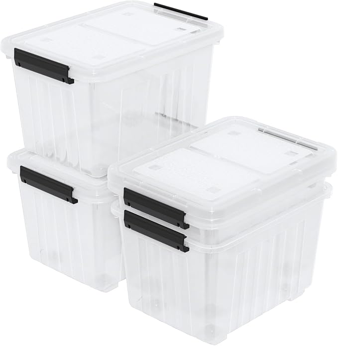 Zopnny 50 Quart 4 Pack Plastic Storage Container with Lid, Wheeled Clear Storage Latch Boxes