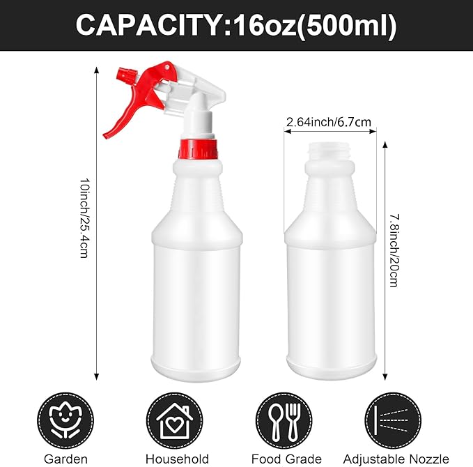 Eccliy 12 Pcs 16 Oz Plastic Spray Bottle, Adjustable Empty Reusable Sprayer for Cleaning, Planting, Water, Bathroom and Kitchen, BBQ, Commercial and Residential(Red, Green,Original)
