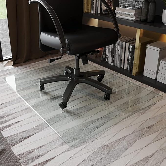 GLSLAND 46" x 55" Tempered Glass Chair Mat Heavy-Duty Floor Protector for Carpet & Hard Floors Scratch-Resistant Clear Office Mat 1/5" Clear
